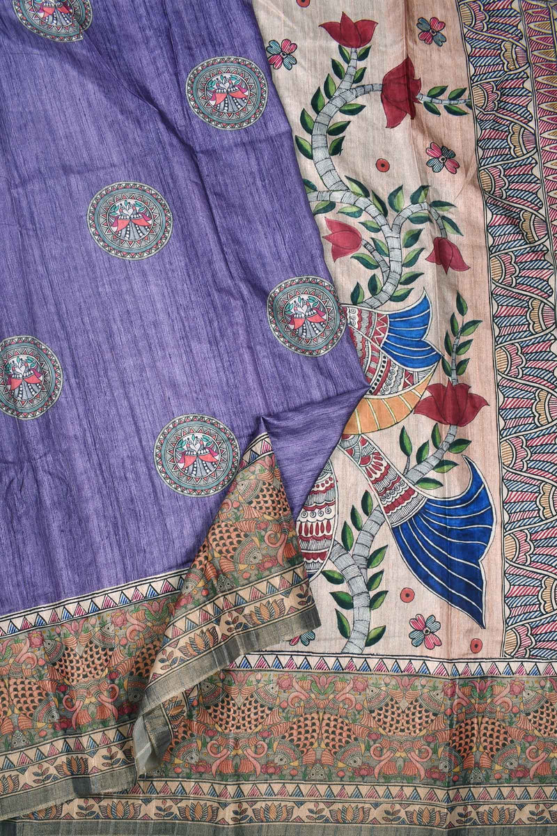 Violet Kotha Cotton Peacock Chakra Contrast Peacock Print Saree