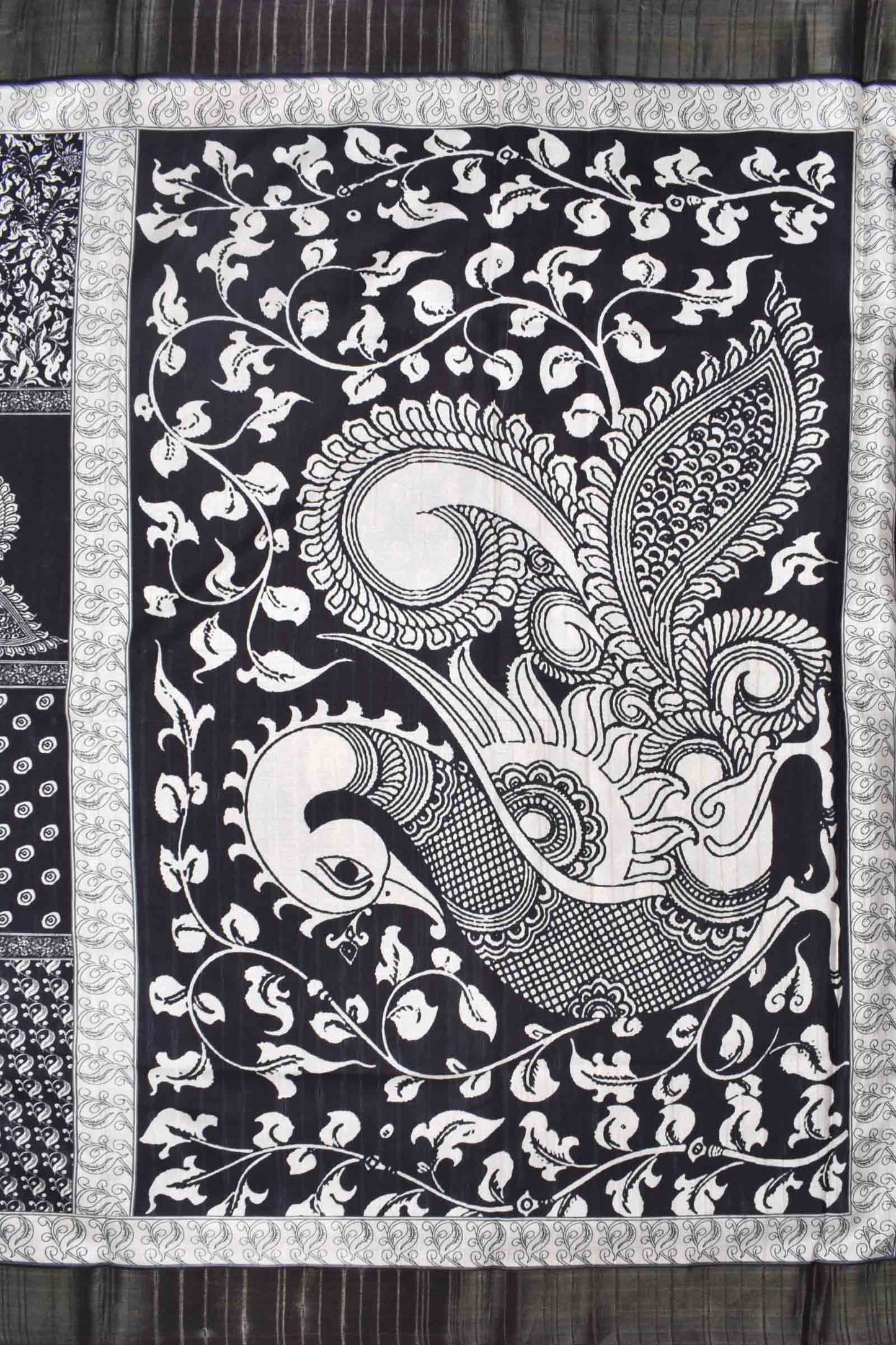 Black With White  Kotha Cotton Digital Swan Frames Fancy Saree