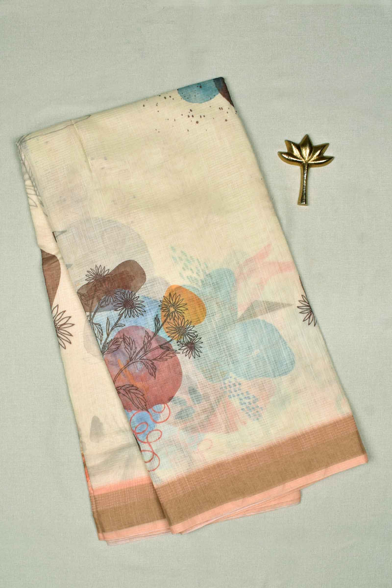 Sandal Soft Cotton Self Mini Checks Floral Design Saree