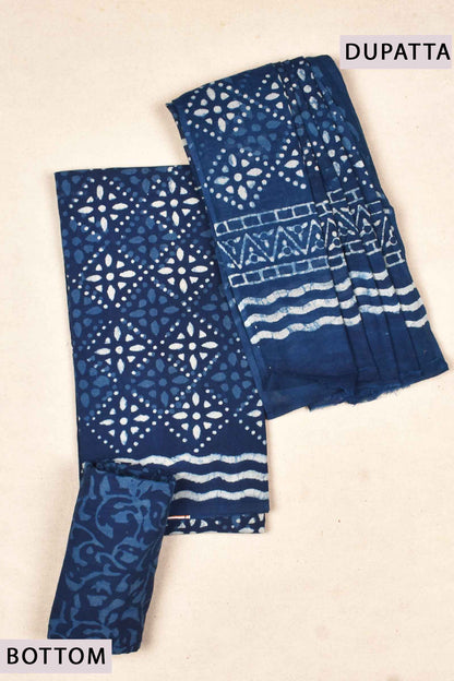 Blue Jaipur Cotton All Over Block Printed Chudidhar Material Suit