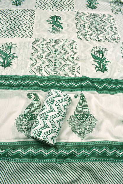 Light Green With White Jaipur Cotton All Over Block Printed Chudidhar Material Suit