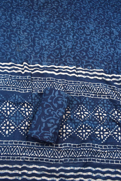 Blue Jaipur Cotton All Over Block Printed Chudidhar Material Suit