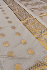 Off White Kerala Cotton Grand Peacock Pallu Saree