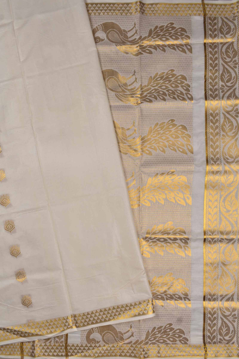 Off White Kerala Cotton Grand Peacock Pallu Saree