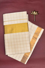 Off White Kerala Cotton Checkered Design Traditional Border Saree