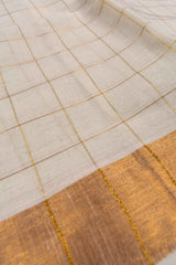 Off White Kerala Cotton Checkered Design Traditional Border Saree