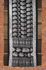 Black and White Semi Dola All Over Peacocks Printed Saree