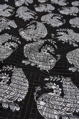 Black and White Semi Dola All Over Peacocks Printed Saree