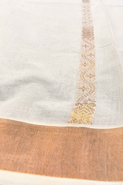 Off White Kerala Cotton Golden Parrot Pallu Design Saree