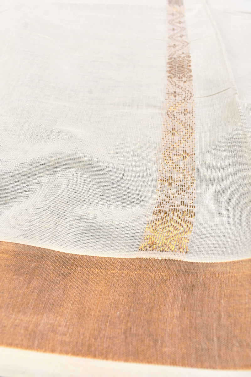 Off White Kerala Cotton Golden Parrot Pallu Design Saree