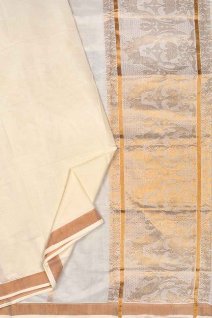 Off White Kerala Cotton Golden Parrot Pallu Design Saree