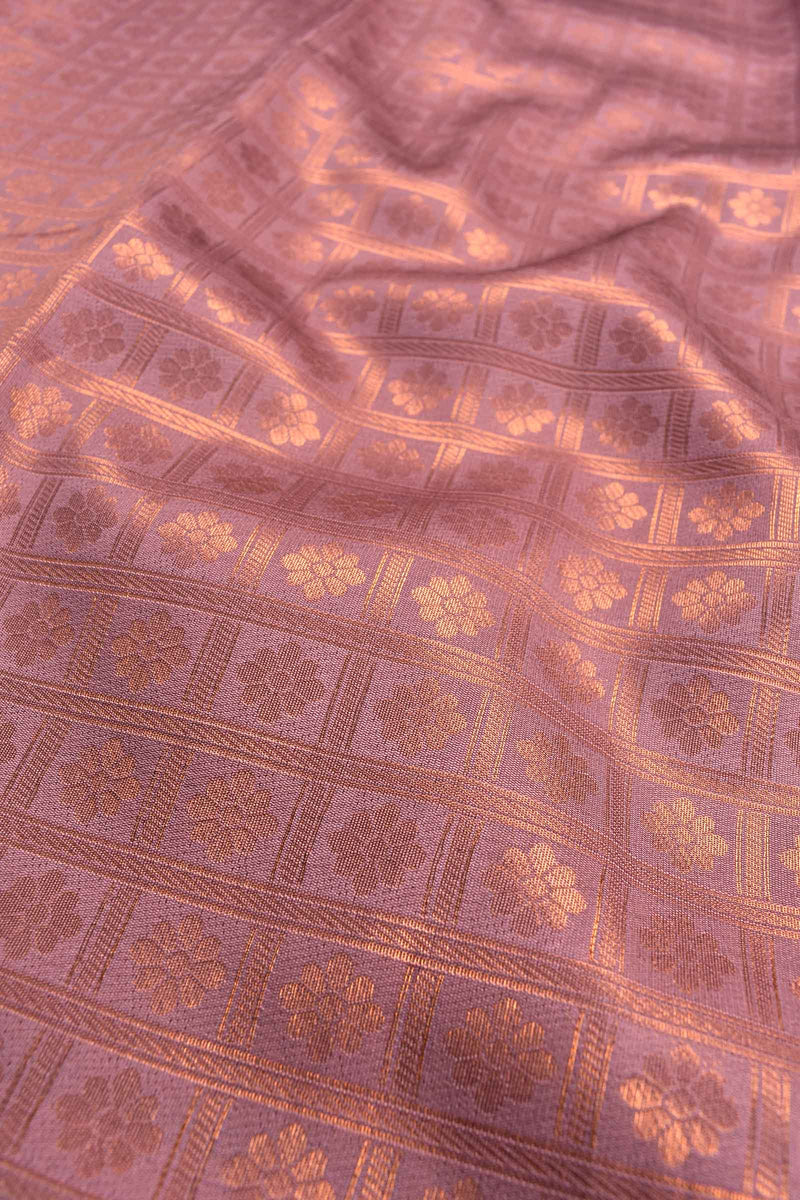 Light Pastel Pink Semi Silk Checkered Design Contrast Border Saree