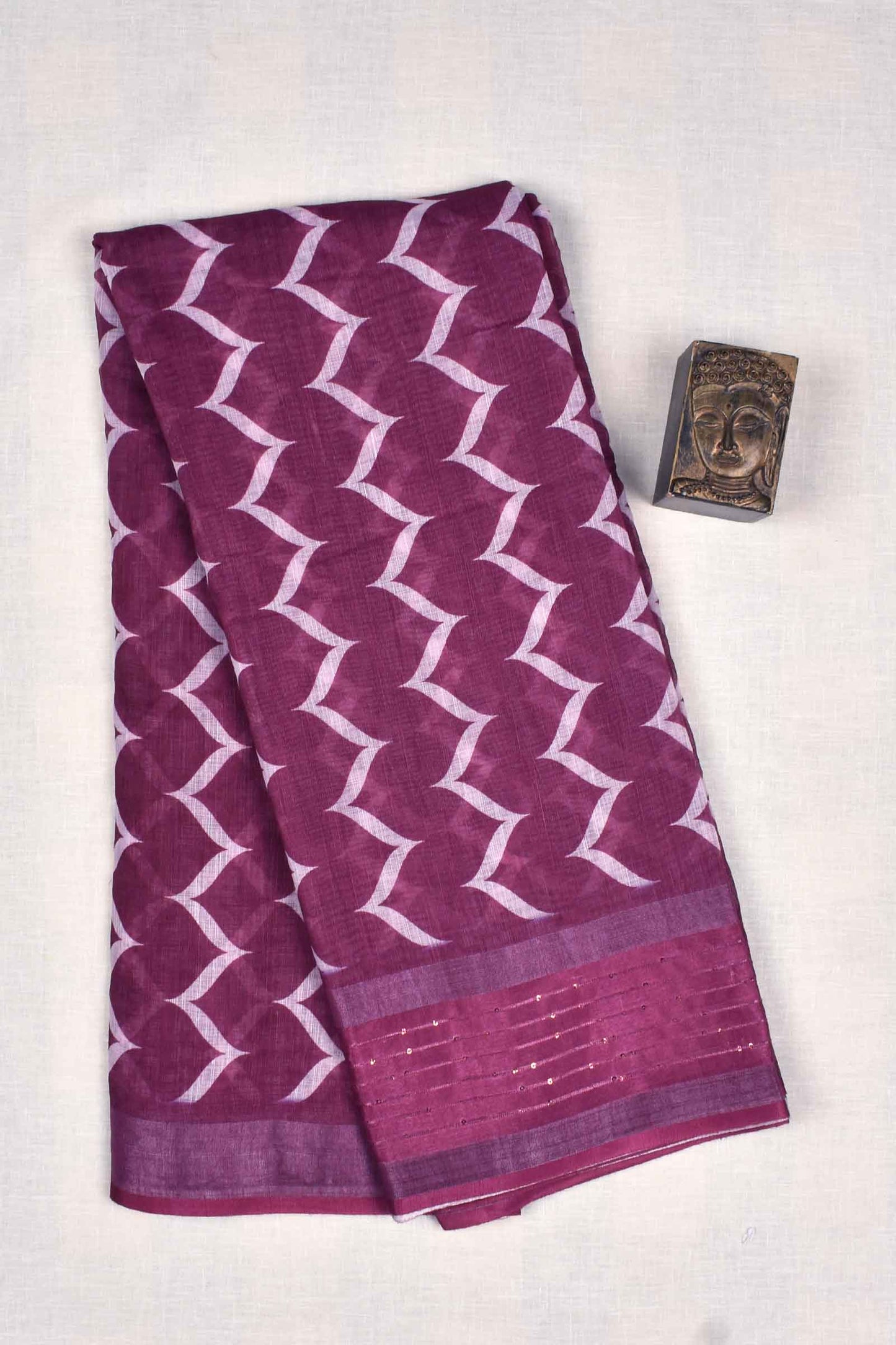 Magenta Semi Linen Fancy Waves Sequins Border Saree