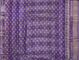 Violet Printed Cotton Self Check Floral Design Printed Blouse Saree