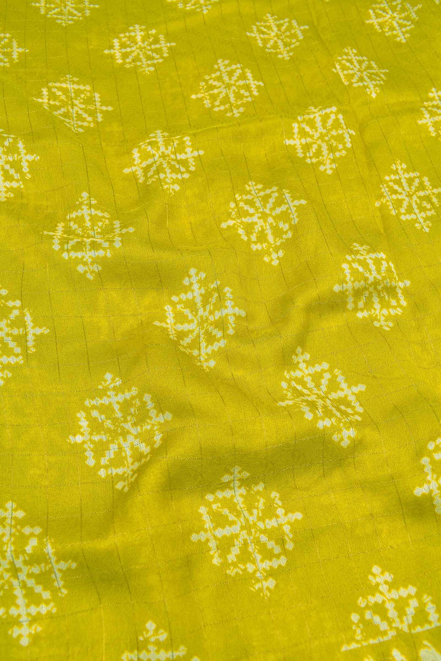 Lime Yellow Soft Marshmallow Fancy Print Contrast Blue Border Saree