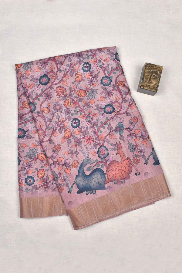 Light Violet Kotha Cotton Dual Deer Peacock Pallu Digital Print Saree