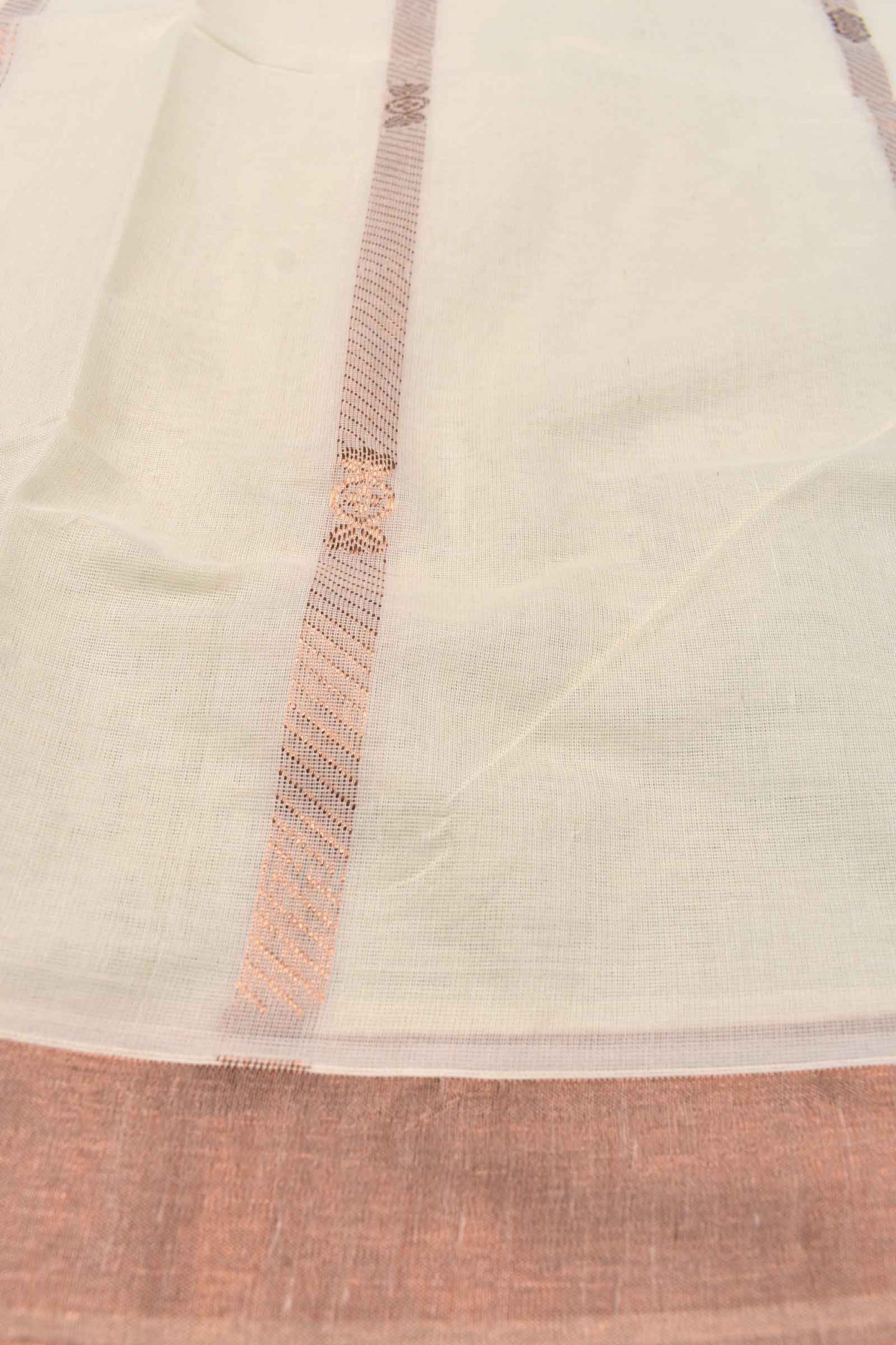 Off White Pure Kerala Cotton Peacock Pallu Copper Zari Saree