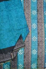 Blue Semi Chanderi Batik Style Printed Contrast Border Saree