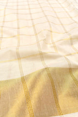 Off White Pure Kerala Cotton Checked Gold Zari Border Saree