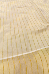 Off White Pure Kerala Tissue Cotton Golden Lines Traditional Border Saree