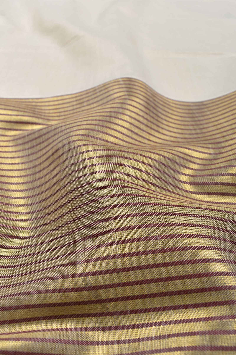 Off White Pure Kerala Cotton Fancy Maroon Stripes Pallu Gold Zari Border Saree