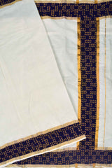 Off White Pure Kerala Cotton Ajrakh Printed Gold Border Saree