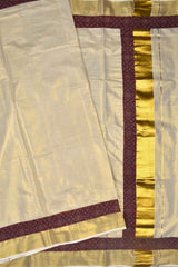 Off White Pure Kerala Cotton Maroon Ajrakh Printed Golden Border Saree