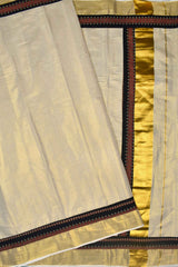 Off White Kerala Tissue Cotton Ajrakh Printed Gold Border Saree