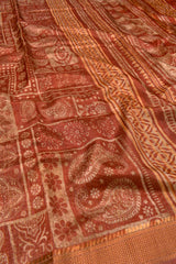 Brown With Sandal Printed Cotton Mughal Floral Frames Fancy Saree