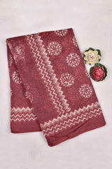 Dark Red Semi Chanderi Batik Style Flower Pots with Butterfly pallu Saree