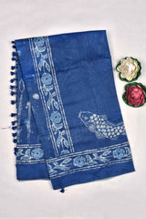 Dark Blue Semi Chanderi  Sea World Digital Printed Saree