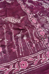 Dark Maroon Semi Chanderi Sea World Digital Printed Saree