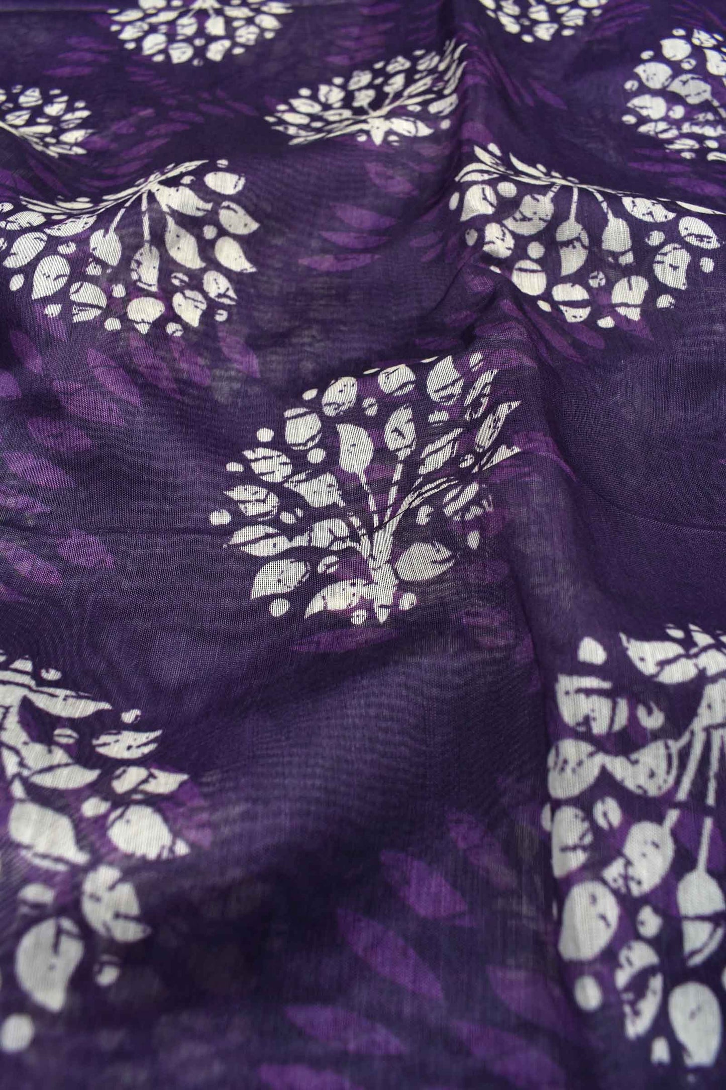 Dark Violet Semi Chanderi Batik Style Flower Pots Printed with Butterfly pallu Saree