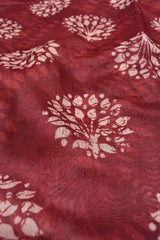 Dark Red Semi Chanderi Batik Style Flower Pots with Butterfly pallu Saree