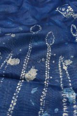 Dark Blue Semi Chanderi  Sea World Digital Printed Saree