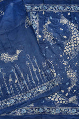 Dark Blue Semi Chanderi  Sea World Digital Printed Saree