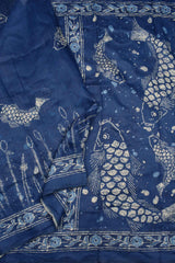 Dark Blue Semi Chanderi  Sea World Digital Printed Saree