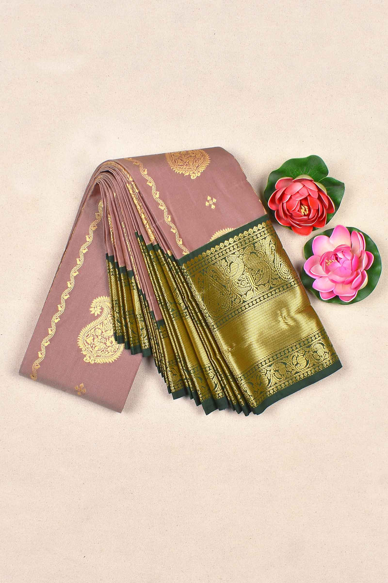 Pastel Mauve Semi Silk Paisely Butta Traditional Border Saree