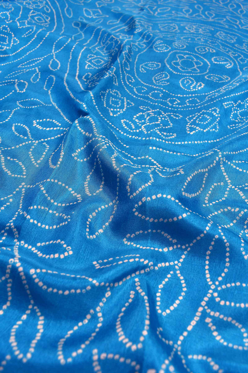 Sky Blue Semi Dola Rangoli Print Ajrakh Style Pallu Dobby Border Saree