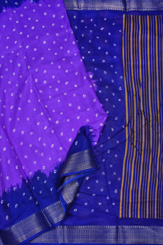 Violet Semi Dola Bndhini Style Printed Dobby Border Saree