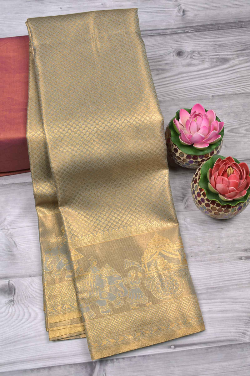 Grey With Gold Semi Silk Royal Charriot Border Tissue Saree