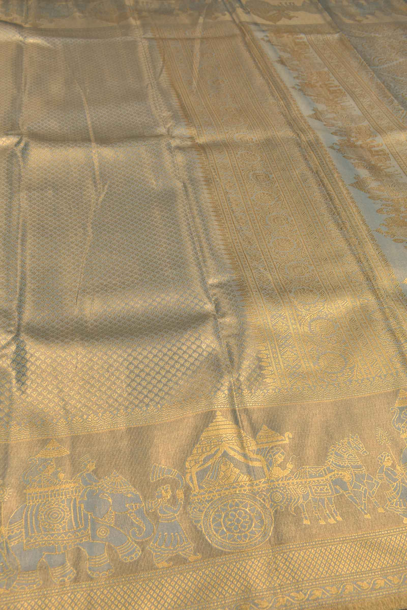 Grey With Gold Semi Silk Royal Charriot Border Tissue Saree