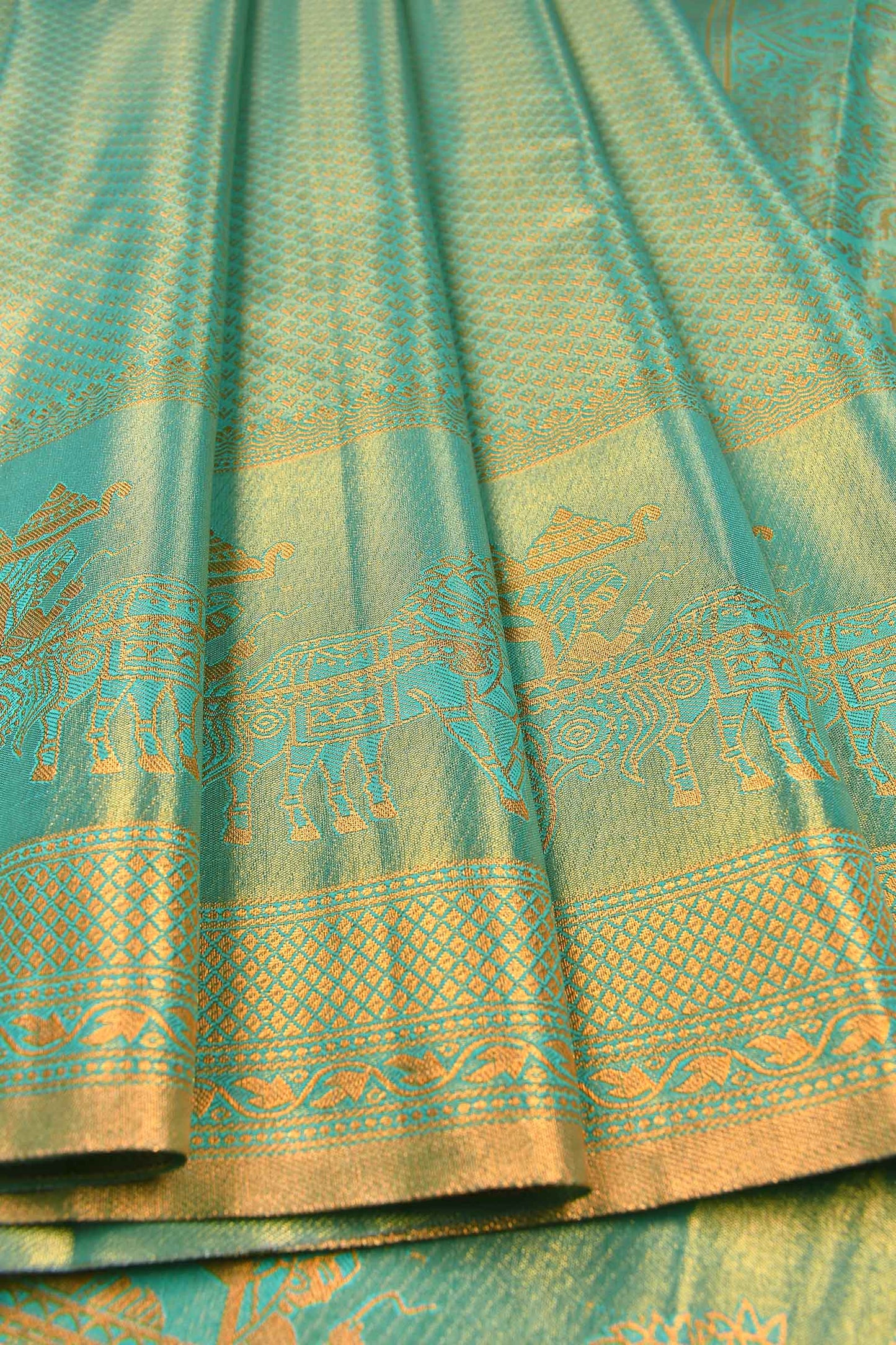 Green Semi Silk All Over Jacquard Royal Charriot Border Tissue Saree