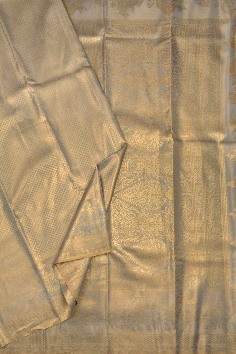 Grey With Gold Semi Silk Royal Charriot Border Tissue Saree