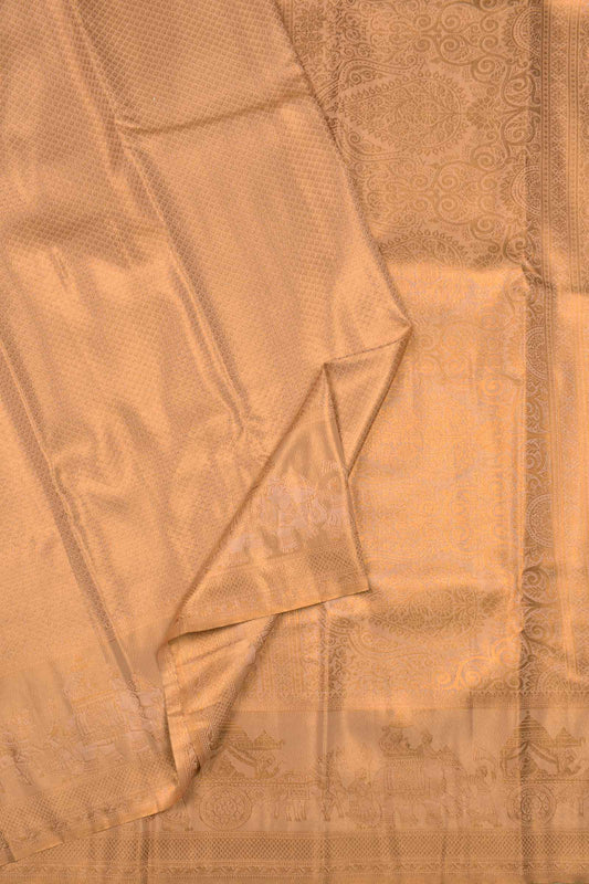 Dark Sandal With Gold Semi Silk All Over Self Design Royal Charriot Border  Tissue Saree