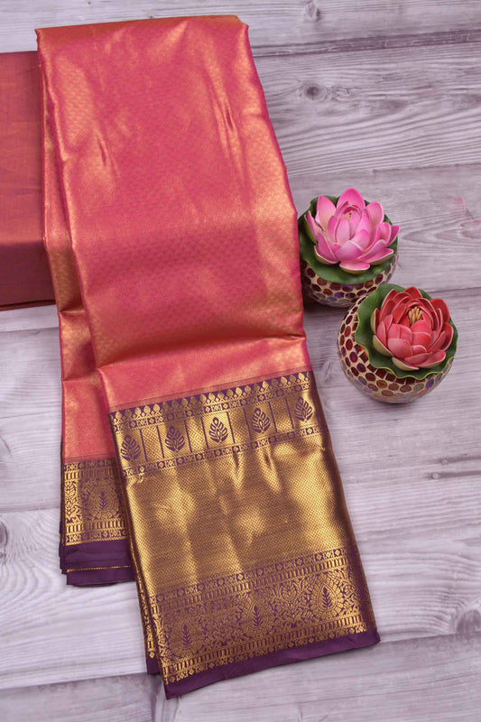 Pink Semi Silk Fancy Jacquard Grand Violet  Border Tissue Saree