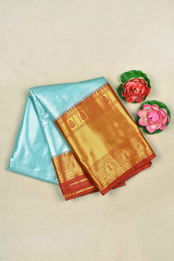 Light Blue Semi Tissue Silk Grand Red Border Saree