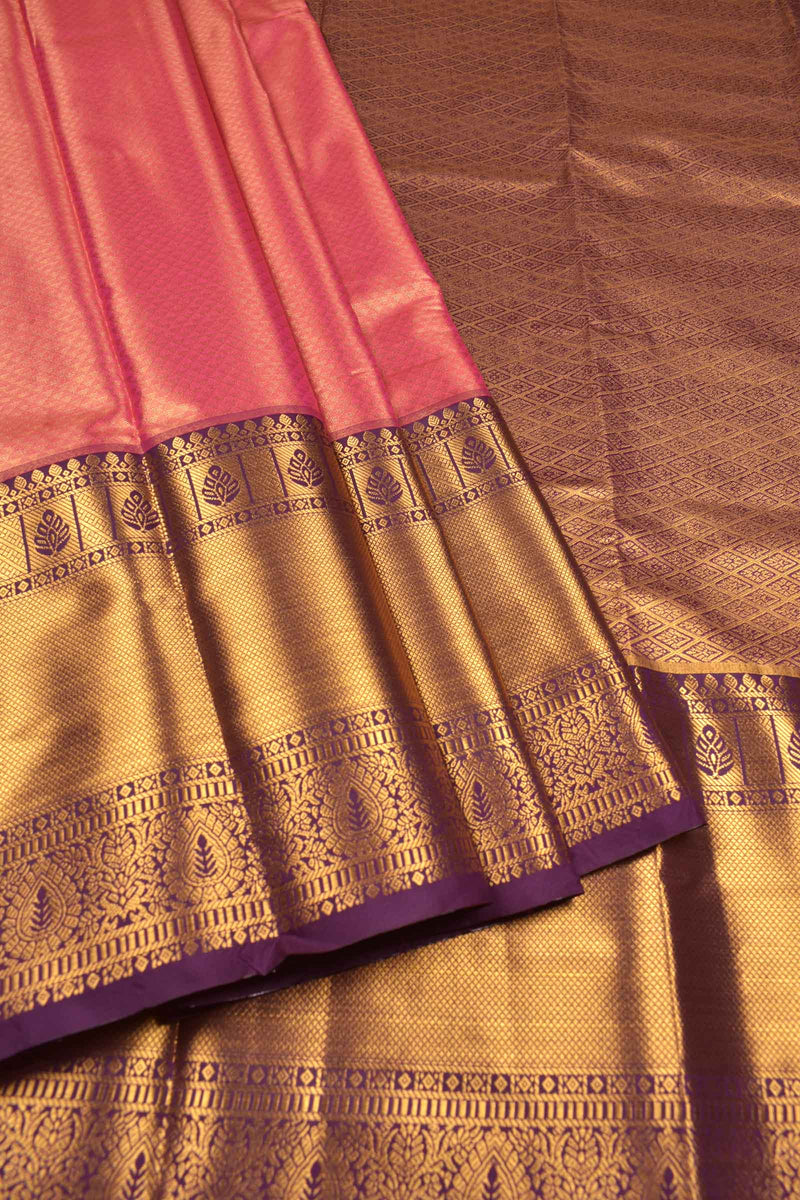 Pink Semi Silk Fancy Jacquard Grand Violet  Border Tissue Saree