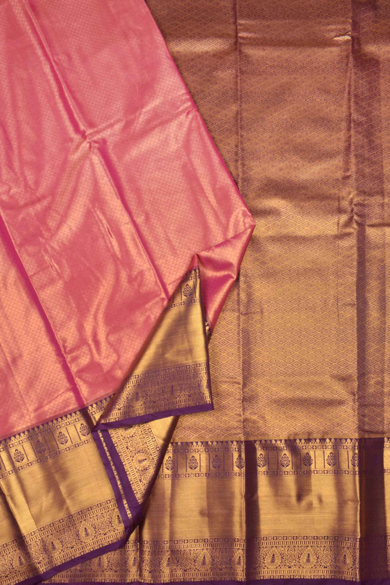 Pink Semi Silk Fancy Jacquard Grand Violet  Border Tissue Saree