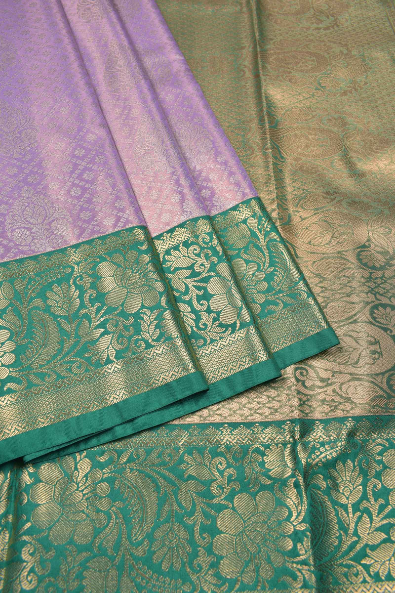 Light Violet With Silver Semi Silk Fancy Jacquard Contrast Green Border Tissue Saree